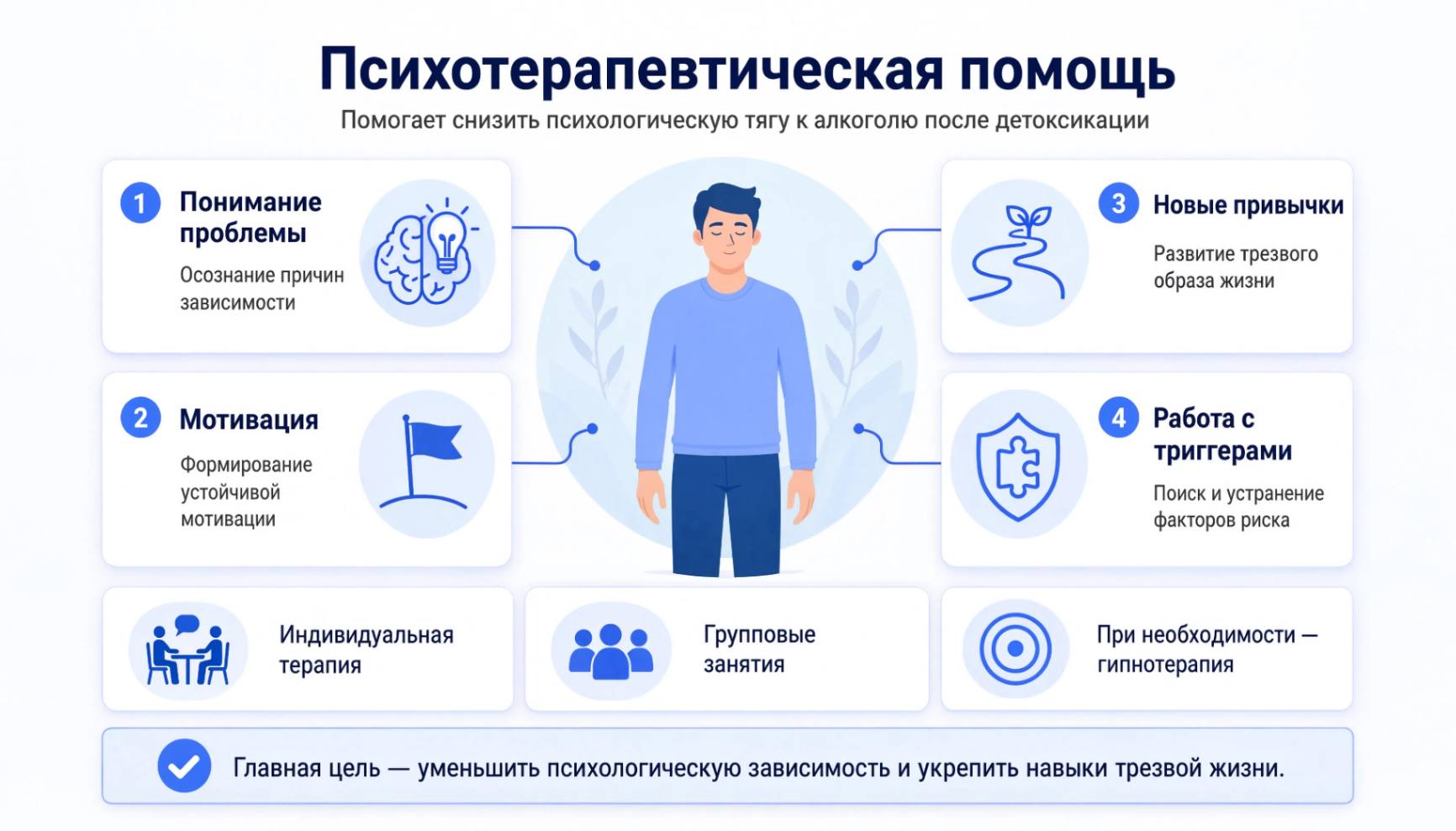 Инфографика о роли психотерапии в преодолении психологической зависимости от алкоголя